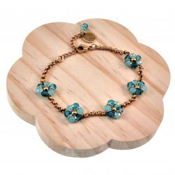 17 tot20 cm Dames - Verguld RVS  Schakelarmband  met Turquoise Bloemen