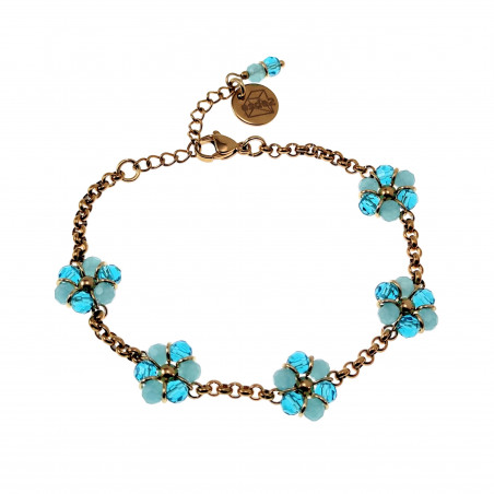 17 tot20 cm Dames - Verguld RVS  Schakelarmband  met Turquoise Bloemen