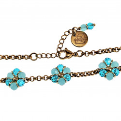 17 tot20 cm Dames - Verguld RVS  Schakelarmband  met Turquoise Bloemen