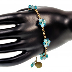 17 tot20 cm Dames - Verguld RVS  Schakelarmband  met Turquoise Bloemen