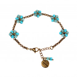 17 tot20 cm Dames - Verguld RVS  Schakelarmband  met Turquoise Bloemen