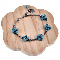17 tot20 cm Dames Gepolijst RVS  Schakelarmband  met Turquoise Bloemen