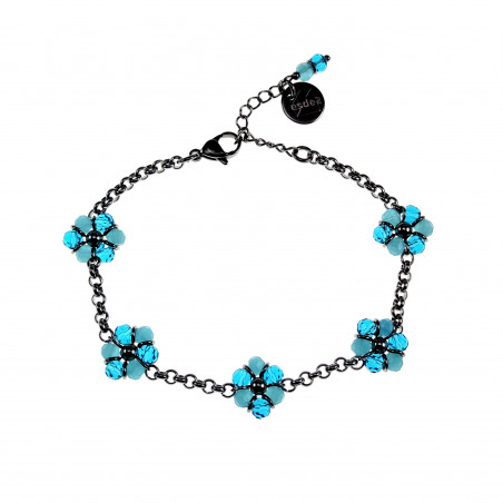 17 tot20 cm Dames Gepolijst RVS  Schakelarmband  met Turquoise Bloemen