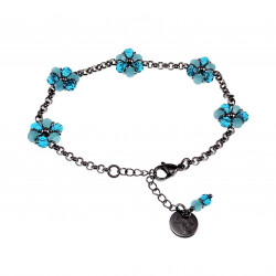 17 tot20 cm Dames Gepolijst RVS  Schakelarmband  met Turquoise Bloemen