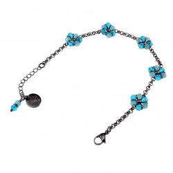 17 tot20 cm Dames Gepolijst RVS  Schakelarmband  met Turquoise Bloemen