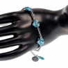 17 tot20 cm Dames Gepolijst RVS  Schakelarmband  met Turquoise Bloemen