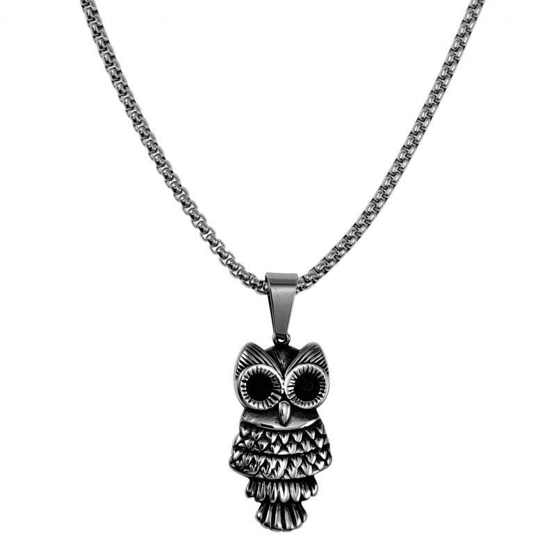 60cm x 3mm Jasseron ketting + Uil Hanger Dames - Zilverkleurig RVS - Ketting met Uilhanger - Symbolische Uilhanger met Ketting