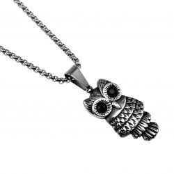 60cm x 3mm Jasseron ketting + Uil Hanger Dames - Zilverkleurig RVS - Ketting met Uilhanger - Symbolische Uilhanger met Ketting