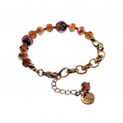Verguld RVS Armband met Geeloranje Kristallen Bruin Murano Glaskralen