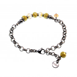 16 - 20cm Dames Gepolijst RVS Ronde Schakelarmband met Gele Kristallen