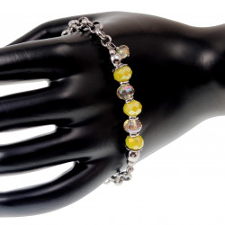 16 - 20cm Dames Gepolijst RVS Ronde Schakelarmband met Gele Kristallen