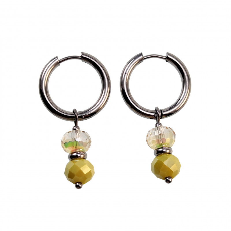 Dames - Verguld RVS Oorringen met Gele Gefacetteerde Kristal Hanger Dames - Verguld RVS Oorringen met Gele Gefacetteerde Kristal Hanger