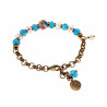 15cm tot 20cm Armband Dames - Verguld RVS - Ronde Schakelarmband met Turquoise Kristallen en Witte Murano-Glaskraal