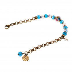 15cm tot 20cm Armband Dames - Verguld RVS - Ronde Schakelarmband met Turquoise Kristallen en Witte Murano-Glaskraal