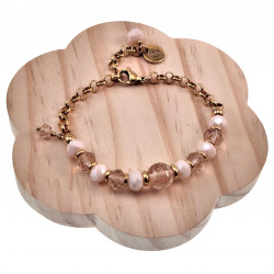 Verguld RVS Schakelarmband Lichtroze Kristallen Lichtbruine Murano-Glas