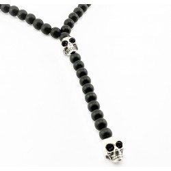 Matte Onyx Kralen Ketting met Schedels - Heren Rozenkrans