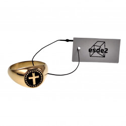 Zegelring Unisex - Goudkleurig RVS - Verguld Stalen Ring met Kruis - Dames - Heren
