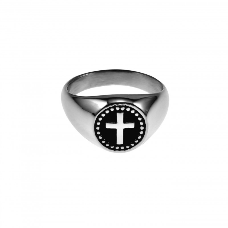 Zegelring Unisex - Gepolijst RVS - Stalen Ring met Kruis - Dames - Heren Zegelring Unisex - Gepolijst RVS - Stalen Ring met Kruis - Dames - Heren