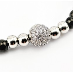 SP Jewelry - Zilver-Zwarte RVS Kralen Armband - Zirkonia's-Bal