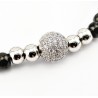 SP Jewelry - Zilverkleurige-Zwarte RVS Kralen Armband - Zirkonia's-Bal