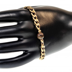 19 tot 22cm Unisex Verguld RVS Cubaanse Schakelarmband met Tijgeroog