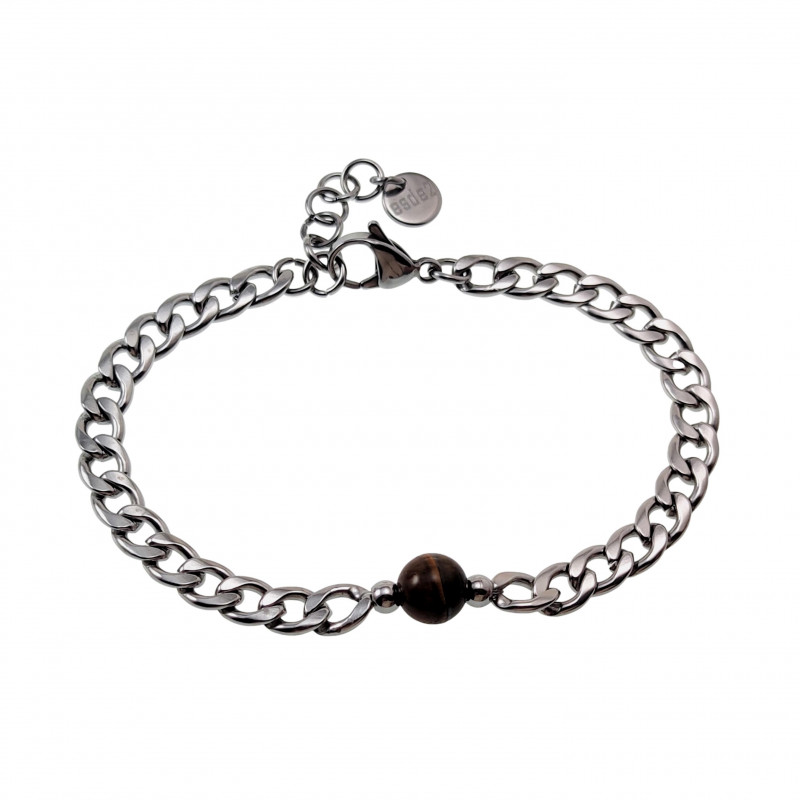 19 tot 22cm Unisex Gepolist RVS Cubaanse Schakelarmband met Tijgeroog
