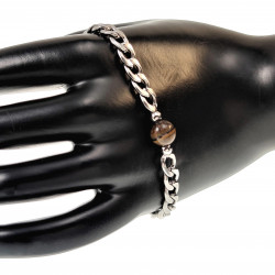 19 tot 22cm Unisex Gepolist RVS Cubaanse Schakelarmband met Tijgeroog