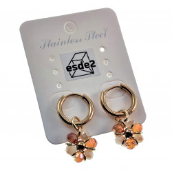 ∅14mm Dames Verguld RVS Oorbellen Beige-Bruine Kristallen Bloem Hanger
