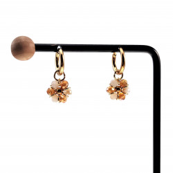 ∅14mm Dames Verguld RVS Oorbellen Beige-Bruine Kristallen Bloem Hanger