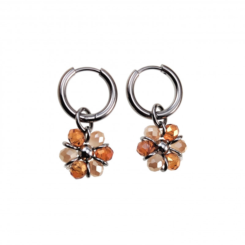 ∅14mm Dames Gepolijst RVS Oorbellen Beige-Bruine Kristallen Bloem Hanger ∅14mm Dames Gepolijst RVS Oorbellen Beige-Bruine Kristallen Bloem Hanger