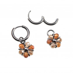 ∅14mm Dames Gepolijst RVS Oorbellen Beige-Bruine Kristallen Bloem Hanger