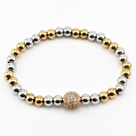 SP Jewelry - RVS Zilver-Goud-Roségoud Kralen Armband - Zirkonia's-Bal