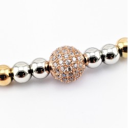 SP Jewelry - RVS Zilver-Goud-Roségoud Kralen Armband - Zirkonia's-Bal