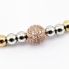 SP Jewelry - RVS Zilver-Goud-Roségoud Kralen Armband - Zirkonia's-Bal