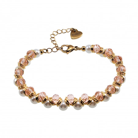 Verguld RVS Roze Kristallen en Witte Schelp Parelarmband Verstelbaar