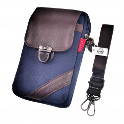 6,5 inch Telefoontas Heren - Marineblauwe Echt Leer Riemtas Heuptas