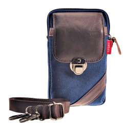 6,5 inch Telefoontas Heren - Marineblauwe Echt Leer Riemtas Heuptas
