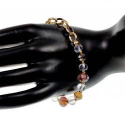 16-20cm Verguld RVS Schakelarmband Bruinen Kristallen en Murano-Glas