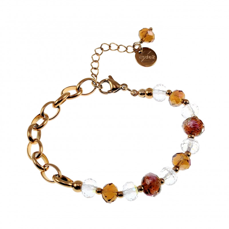 16-20cm Verguld RVS Schakelarmband Bruinen Kristallen en Murano-Glas 16-20cm Verguld RVS Schakelarmband Bruinen Kristallen en Murano-Glas