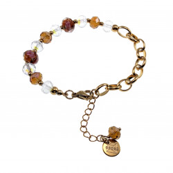 16-20cm Verguld RVS Schakelarmband Bruinen Kristallen en Murano-Glas