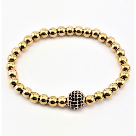 SP Jewelry- Roségoud RVS Kralen Armband - Zwarte Zirkonia's-Bal