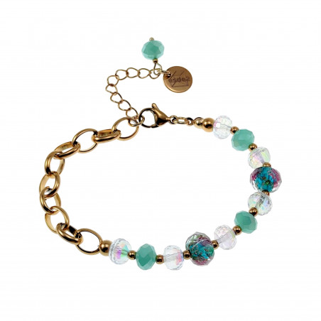 16-20cm Verguld RVS Armband Turkooisgroene Kristallen - Murano-Glas