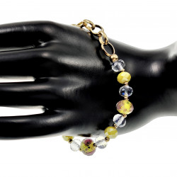 16-20cm Verguld RVS Schakelarmband Gele Kristallen - Murano-Glas