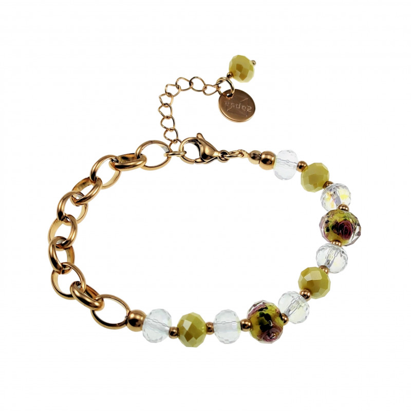 16-20cm Verguld RVS Schakelarmband Gele Kristallen - Murano-Glas 16-20cm Verguld RVS Schakelarmband Gele Kristallen - Murano-Glas