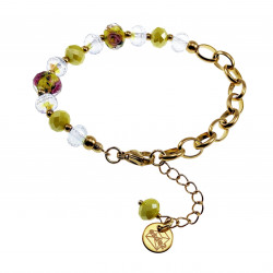 16-20cm Verguld RVS Schakelarmband Gele Kristallen - Murano-Glas
