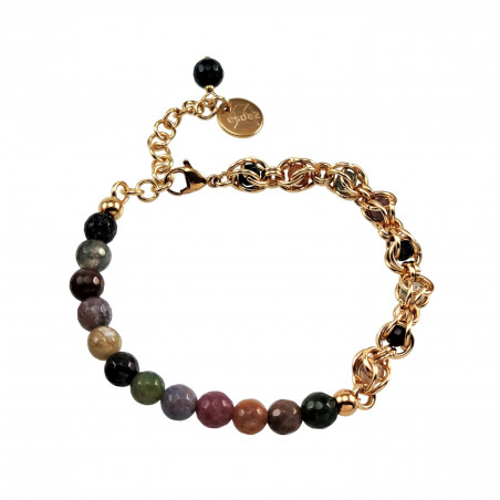 20cm - Verguld RVS Schakeösarmband met Natuurlijke Indiase Agaatstenen