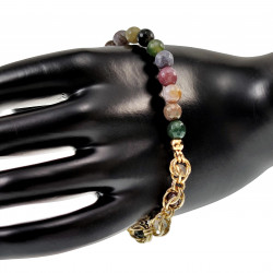 16-20cm Armband Dames - Verguld RVS - Schakelsarmband met Natuurlijke Indiase Agaatstenen - Verstelbaar