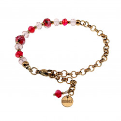Verguld RVS Ronde Schakelarmband Rode-Roze Kristallen - Murano-Glas
