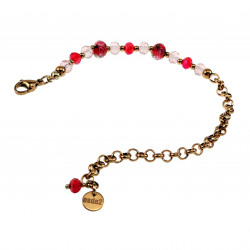 Verguld RVS Ronde Schakelarmband Rode-Roze Kristallen - Murano-Glas