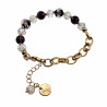 16 - 20cm Armband Dames - Verguld RVS - Ovale Schakelarmband met Paarse Kristallen en Murano Glaskralen - Verstelbaar